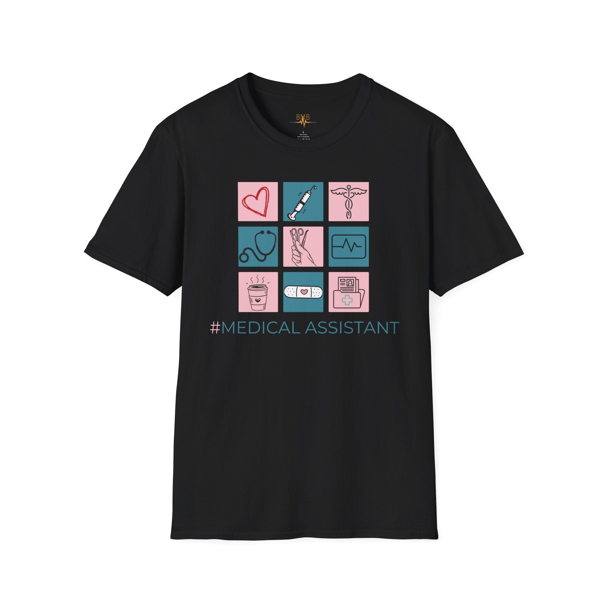 Medical Assistant Icons T-Shirt — Cute Pink & Teal Healthcare Design