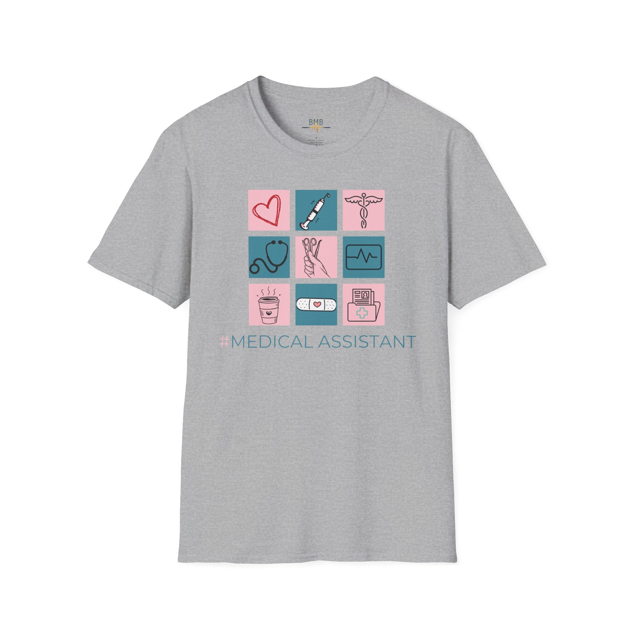 Medical Assistant Icons T-Shirt — Cute Pink & Teal Healthcare Design