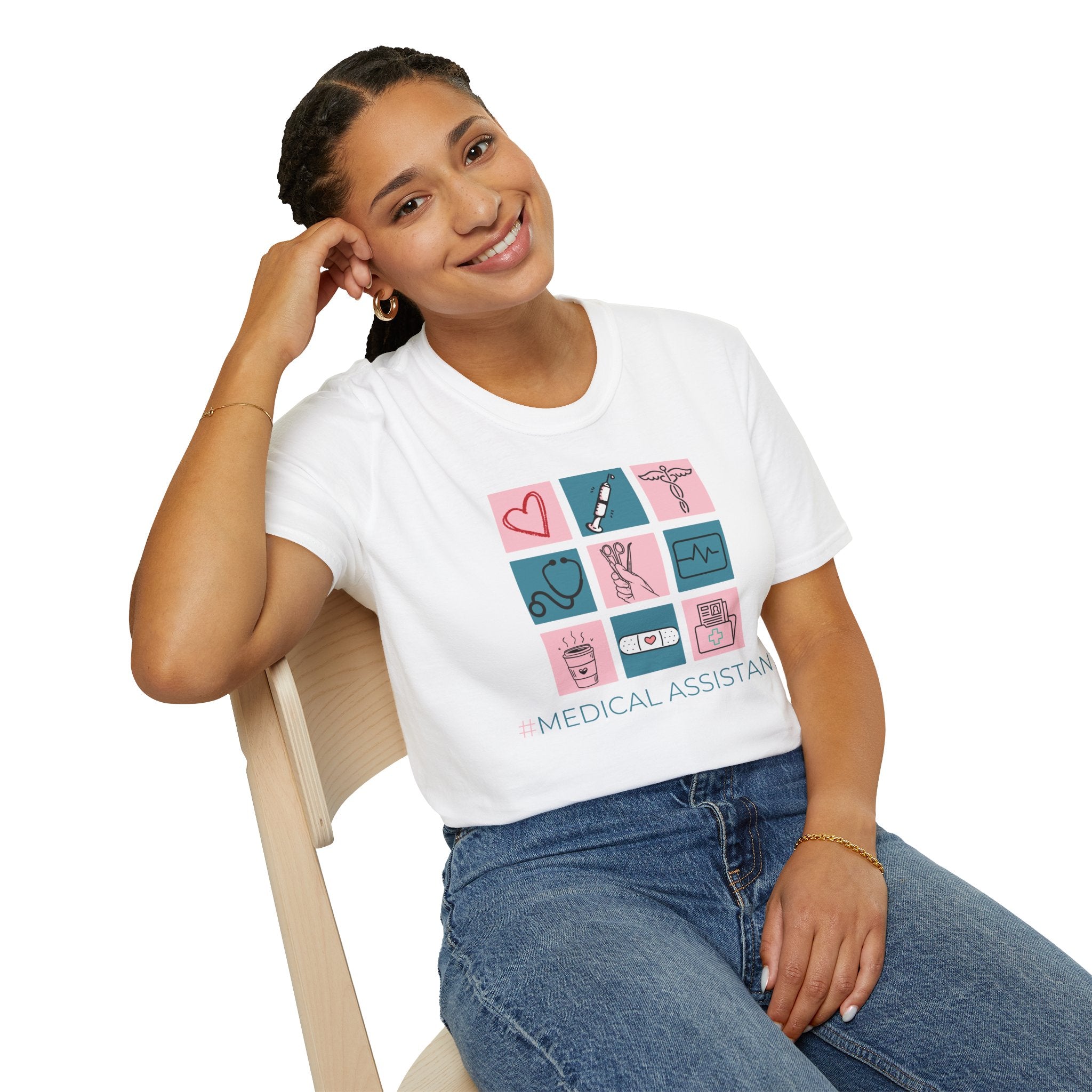 Medical Assistant Icons T-Shirt — Cute Pink & Teal Healthcare Design