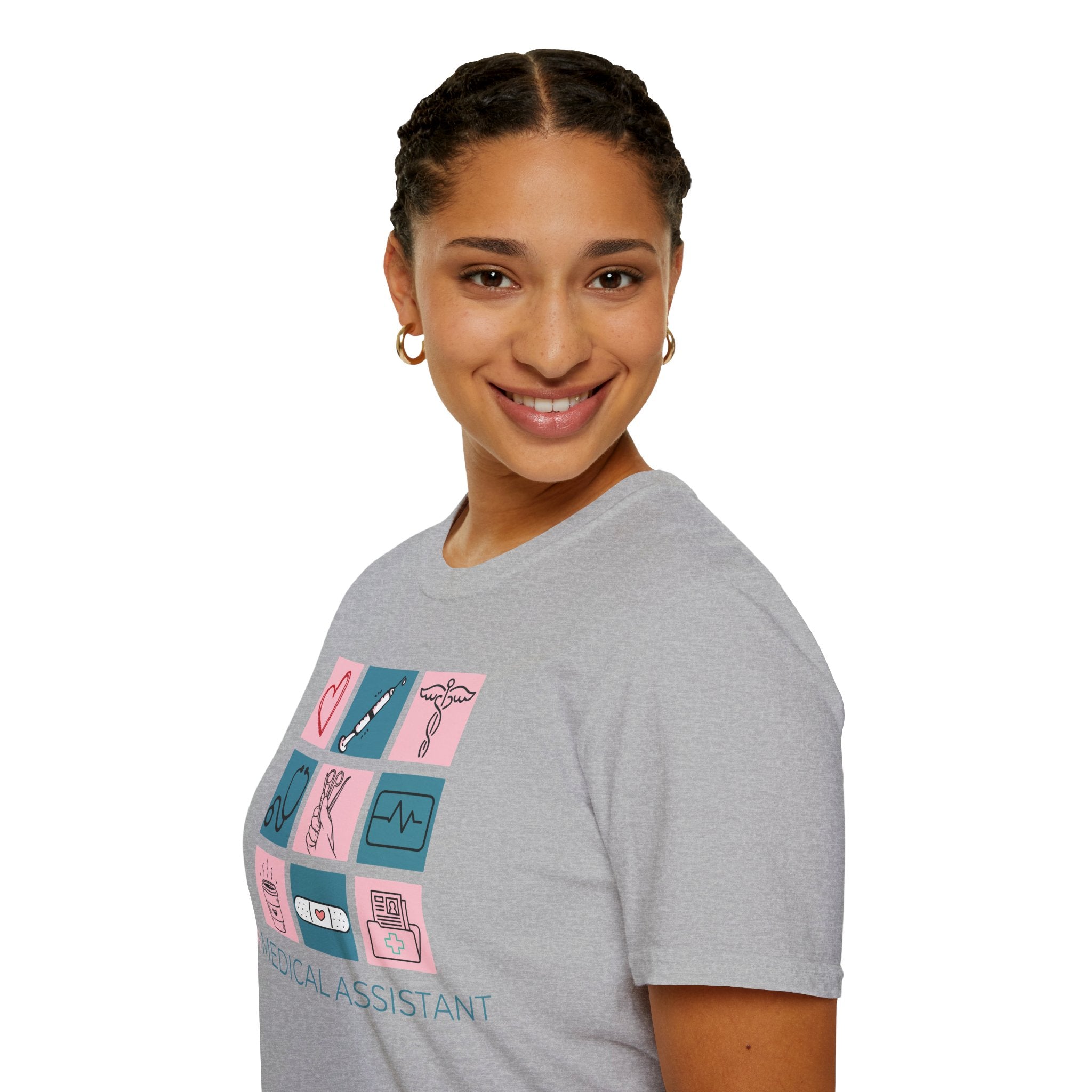 Medical Assistant Icons T-Shirt — Cute Pink & Teal Healthcare Design