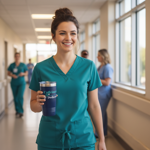 Caffeinated & Dedicated 20oz Insulated Tumbler — Coffee Lover Travel Cup