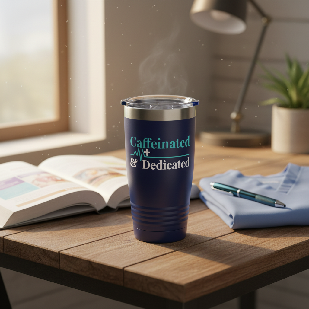 Caffeinated & Dedicated 20oz Insulated Tumbler — Coffee Lover Travel Cup