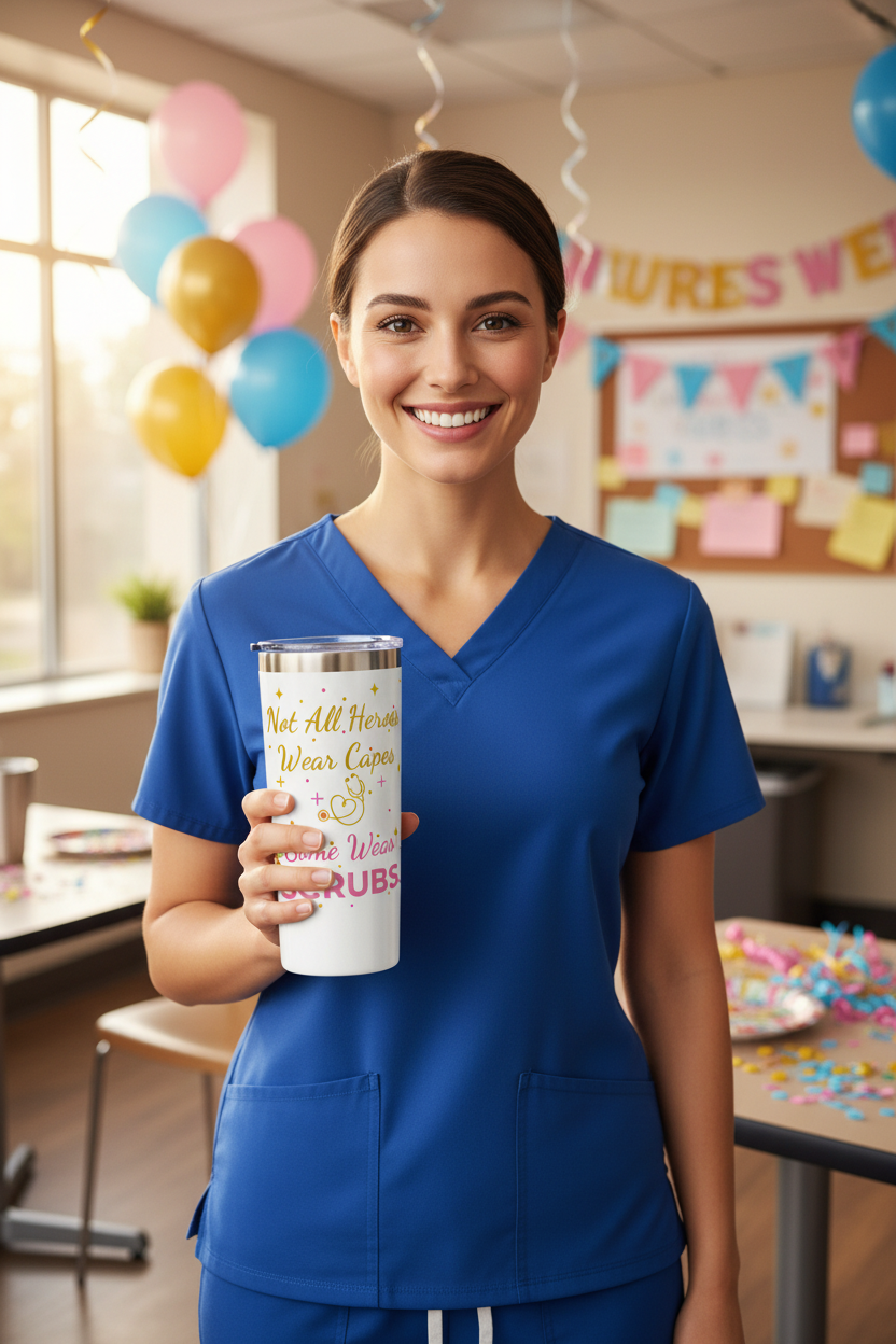 Not All Heroes Wear Capes Some Wear Scrubs 20oz Tumbler — Nurse Gift, Nurses Week