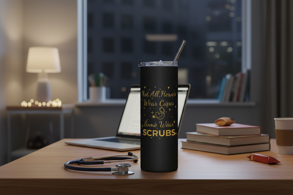 Black 20oz Stainless Tumbler - "Not All Heroes Wear Capes, Some Wear Scrubs" | Gift for Nurses & Healthcare Workers