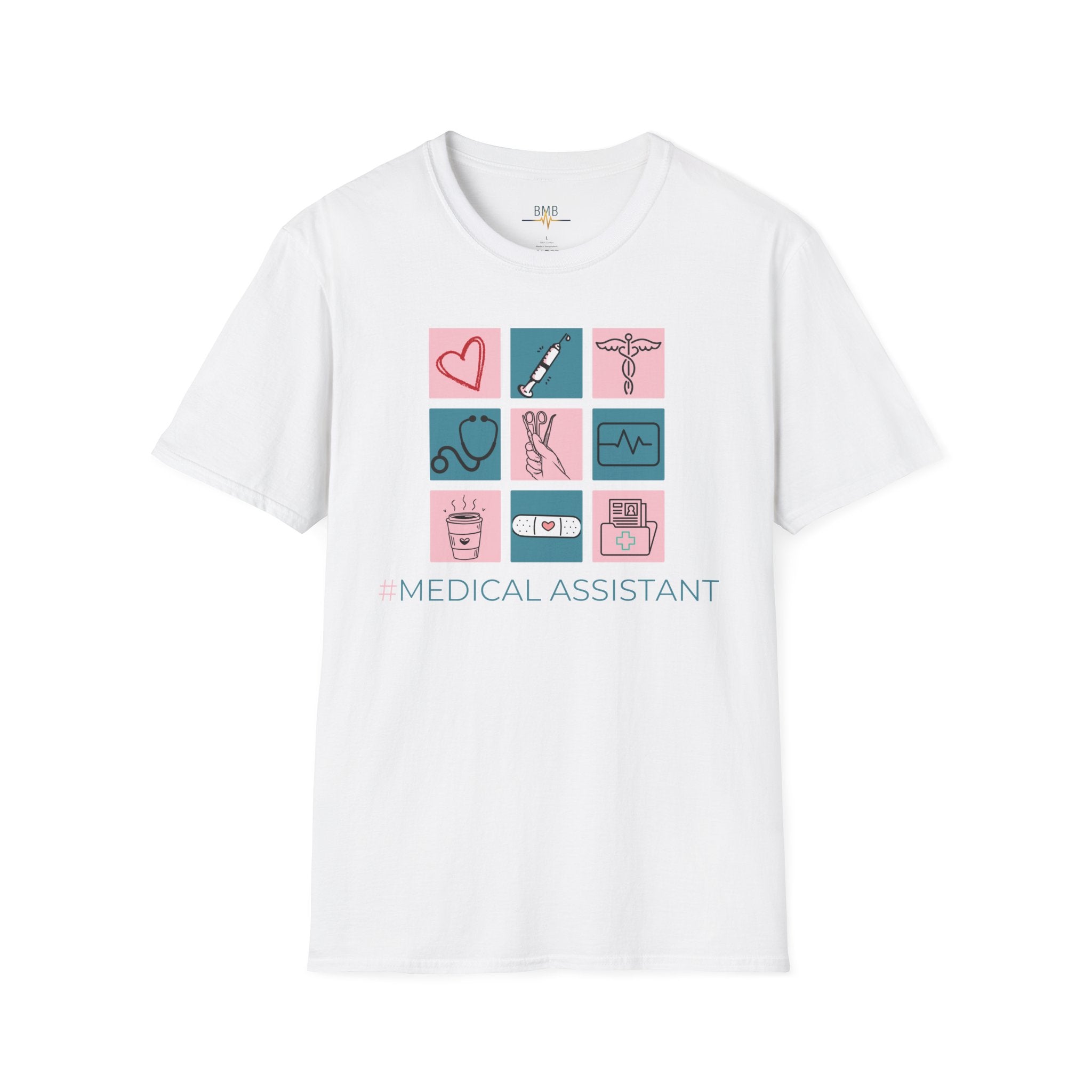 Medical Assistant Icons T-Shirt — Cute Pink & Teal Healthcare Design