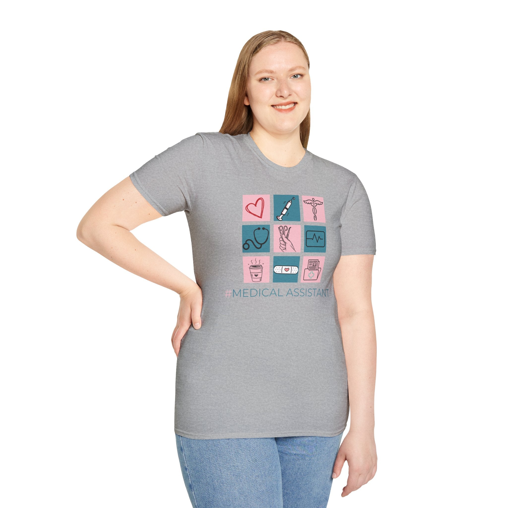 Medical Assistant Icons T-Shirt — Cute Pink & Teal Healthcare Design