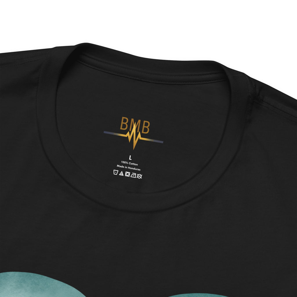 Black Heartbeat Heart Tee neck label with gold BMB monogram and EKG line — Beezy's Medical Boutique nurse gift shirt