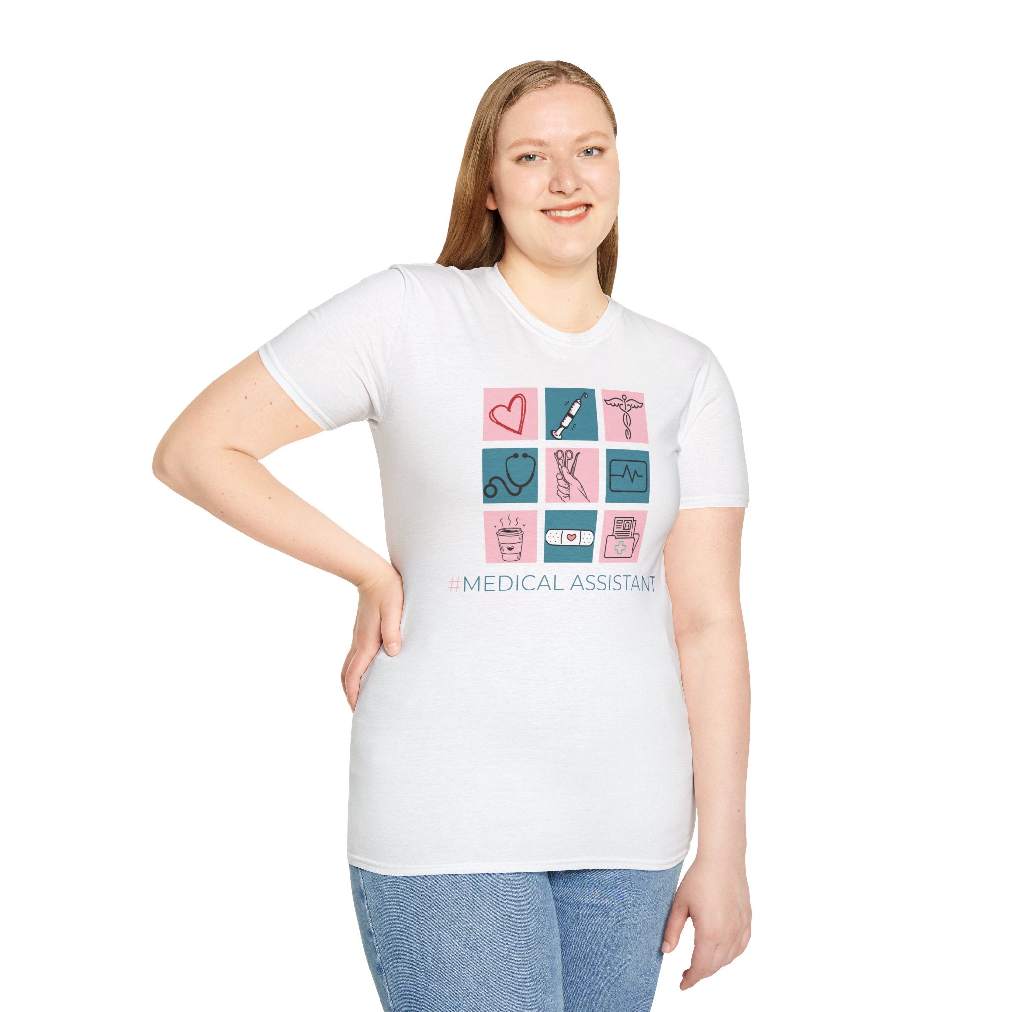 Medical Assistant Icons T-Shirt — Cute Pink & Teal Healthcare Design