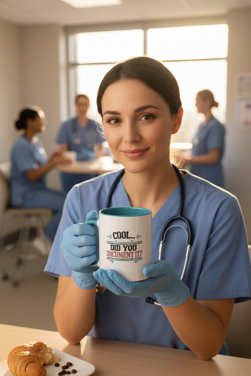 accent coffee mug, Cool Did You Document It, funny nurse mug, healthcare gift, teal black pink mug options